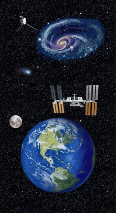 an artist's rendering of the earth and its satellites