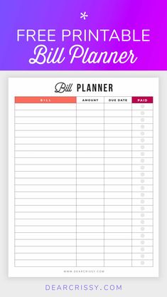 a free printable bill planner with the text, free printable bill planner on it