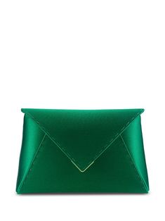 emerald green satin finish tonal stitching envelope design gold-tone hardware detachable chain-link shoulder strap front flap closure main compartment Green Clutch, Green Clutches, Satin Clutch, Green Accessories, Green Box, Box Clutch, Envelope Design, Envelope Clutch, Green Satin