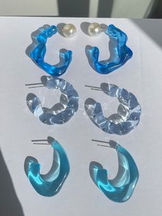 Resin Earrings Aesthetic, Clay And Resin Earrings, Trendy Blue Resin Jewelry, Blue Hoop Earrings As A Summer Gift, Blue Hoop Earrings For Summer Gift, Blue Hoop Earrings As Summer Gift, Trendy Blue Small Hoop Earrings, Blue Plastic Party Jewelry, Trendy Small Blue Hoop Earrings