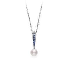 Inspired by water, Mikimoto's Ocean Collection sparkles in shades of blue sapphires and waves of radiant Akoya cultured pearls. This pendant features a 8.5x8mm Akoya cultured pearl with .56ct of blue sapphires set in 18 Karat white gold Elegant Blue Round Pearl Necklace, Fine Blue Pearl Pendant Jewelry, Elegant Blue Sterling Silver Pearl Necklace, Blue Fine Jewelry With Pearl Drop, Elegant Blue Pearl Necklace In Sterling Silver, Blue Pearl Pendant Fine Jewelry, Blue Pearl Drop Fine Jewelry, Blue Pearl Drop Jewelry In Fine Style, Formal Blue Pearl Pendant Jewelry