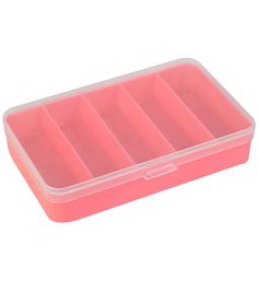 an empty pink plastic container with compartments