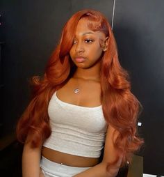 @fleekyhaircompany Side Part Ginger Wig, Ginger Side Part Wig, Ginger Orange Hair, Wigs Hairstyles, Frontal Wig Hairstyles, Frontal Hairstyles, Colored Wigs, Body Wave Hair, Front Lace Wigs Human Hair