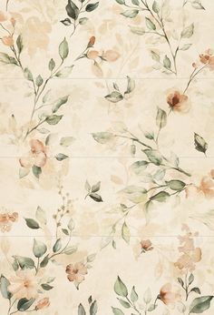 a wallpaper with flowers and leaves painted on it's side, in beige tones