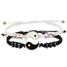 PRICES MAY VARY. NO DISTANCE BRACELET--- Tai Chi yin and yang bracelets are a pair of bracelets that will never separate. No matter how far away they are, each other is the only one for each other. As the great gift for boyfriend or girlfriend. SUITABLE SIZE--- adjustable cord bracelets measure approx. 16-32 cm/ 6.2-13 inches, the length about this friendship bracelets is 4-10.8 inches, adjust slip-on design and smooth waterproof rope allow wearers to have a comfy wearing experience. DIFFERENT M White Spiritual Braided Bracelets For Friendship, White Round Braided Friendship Bracelets, White Round Braided Bracelets For Friendship, Black Braided Friendship Bracelets, Couples White Bracelet For Friendship, White Beaded Bracelets For Couples, Best Friend Bracelets For 2, Bracelets Bff, Friendship Relationship