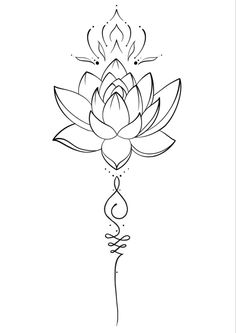 a black and white drawing of a lotus flower