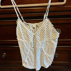 Beautiful Tank! Never Worn Casual Denim Beach Tops, White Denim Casual Tops, White Denim Top For Day Out, Light Wash Cotton Beach Top, Summer Denim Beach Top, Summer Denim Tops For Vacation, White Denim Tops For Spring, Spring White Denim Top, Summer Denim Tops For Beach