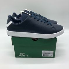 Lacoste Carnaby Evo Light-Wt Men's Leather Shoes Navy/White Size 11 Us. Condition Is New With Box. Blue Casual Sneakers With Embossed Logo, Blue Casual Tennis Sneakers, Casual Blue Sneakers For Tennis, White Fashion Sneakers, Lacoste Sneakers, Tan Sneakers, Lacoste Shoes, Mens Tennis Shoes, Brown Sneakers