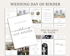 the wedding day of binder is displayed on a white background with photos and text