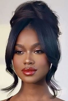 Elegant Updo For Black Women, Victorian Hairstyles Black Women, Wedding Hairstyles For Black Women Updo, High Bun With Side Bangs, Corporate Natural Hairstyles, Classy Updo Hairstyles Black Women, Curly Hair Updo Black Women, Black Hair Updo Hairstyles Classy, Bang Updo Hairstyles