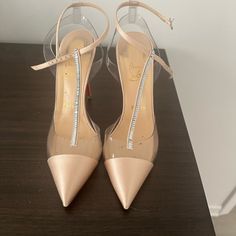 Christian Louboutin Satin Nude Heels! Size 38, Worn Twice! 2 Stones Missing As Pictured Above! Beautiful And Sexy Heel! Designer Champagne Heels, Nude Heels, Nude Color, Louboutin Shoes, Christian Louboutin Shoes, Shoes Women Heels, Christian Louboutin, Shoes Heels, Satin