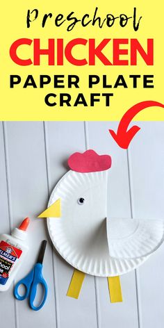 easy chicken craft Chicken Crafts For Kids, Paper Plate Chicken, Preschool Farm Crafts, Farmer Craft, Chicken Craft, Egg Project, Farm Activities Preschool, Paper Plate Art, Preschool Farm