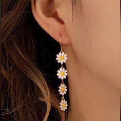 New In Package Daisy Chain Earrings Color: Yellow Gold, White And Yellow Dangle Style Measurements In Last Photo Zinc Alloy, Copper Alloy Gold Daisy Earrings, Yellow Daisy Flower, Vacation Jewelry, Celtic Knots, Long Tassel Earrings, Wholesale Gifts, Daisy Earrings, Birthday Jewelry Gift, Valentines Jewelry