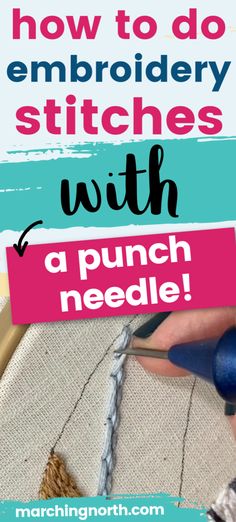 someone is doing something that looks like yarn and scissors with the words, how to do embroidery stitches with a punch needle