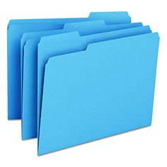 blue file folders stacked on top of each other