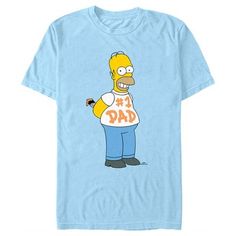 Mhmmm donuts… mhmm officially licensed The Simpsons styles. Show off your favorite animated series with hilarious officially licensed apparel for this Father's Day featuring everyone's favorite clumsy dad! This Men's The Simpsons Homer #1 Dad Paint Graphic T-Shirt features a mischievous Homer Simpson hiding a paintbrush behind him and wearing a shirt that reads "#1 Dad" in orange paint. If anyone tries to steal your fashion, then just tell them to "eat my shorts" because you're not giving up thi Father's Day Casual T-shirt With Cartoon Print, Funny Character Print T-shirt For Father's Day, Father's Day Cartoon Print Crew Neck T-shirt, Father's Day T-shirt With Character Print, Short Sleeve, Father's Day T-shirt With Character Print And Short Sleeves, Father's Day T-shirt With Character Print, Fun Character Print T-shirt For Father's Day, Eat My Shorts, Paint T Shirt