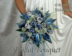 a bridal bouquet in blue and silver