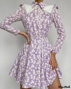 Olivia Mark - Daisy Print Tie Detail Long Sleeve Dress Dress Name, Chic Type, Women Long Sleeve Dress, Dress Shirt Sleeves, Ruffle Hem Dress, Daisy Print, Daily Dress, Printed Ties, Online Fashion Stores