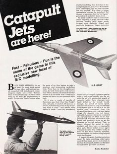 an advertisement for the catapult jets are here, with a man holding up a model airplane