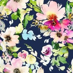 an image of colorful flowers on a dark blue background for wallpaper or fabric design