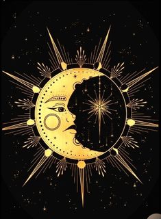 the sun and moon are depicted in this graphic art print, which is also available for purchase