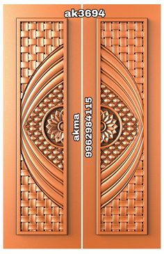 the front and back sides of a door with an intricate design on it, both in copper