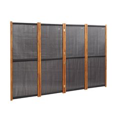 three panels with mesh doors on each side and one panel closed to the other, in front of a white background