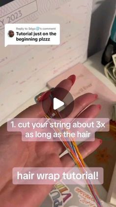 Haircare & Selfcare on Instagram: "hair wrap tutorial! ☀️ #fyp #foryou #foryoupage #summervibes #Summer #summer2023 #pinterestaesthetic #pinterest #DIY #bracelet #bracelets #braceletmaking #bracelettutorial #hair #hairstyle #hairwrap #hairwraptutorial #summerhair #hairinspo" Western Hair Wraps Thread, Embroidery Floss Hair Wrap Tutorials, Thread Hair Wraps Diy, How To Make A Removable Hair Wrap, How To Start A Hair Wrap, Macrame Dread Wrap Tutorial, Friendship Bracelet Hair Wrap