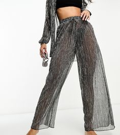 Wide Leg Pants by South Beach Exclusive to ASOS Metallic finish High rise Drawstring waistband Wide leg Sizing on this style runs small Summer Trousers, Beach Pants, South Beach, Drawstring Waistband, Pants Trousers, Summer Essentials, Wide Leg Trousers, Leg Pants, Wide Leg Pants