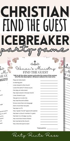 a printable wedding game with the words, christian find the guest icebreakerr