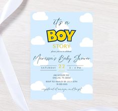 it's a boy baby shower card with clouds