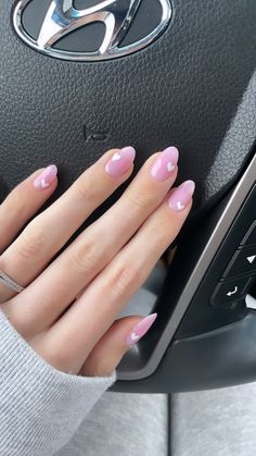 pink heart nails manicure rounded tips white heart nail Pink Nail White Heart, Pink Nail With White Heart, How To Heart Nail Art, White And Pink Heart Nails, Pink Heart Gel Nails, Pink With Hearts Nails, Pink Nails With Little Heart, Light Pink Nails With White Heart