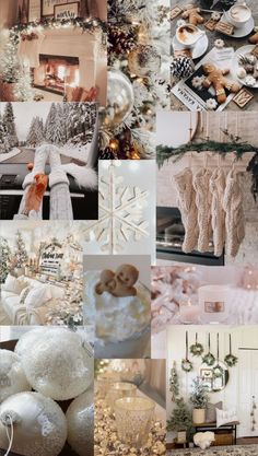 christmas collage with white and gold decorations