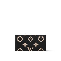 LOUIS VUITTON® - Emilie Wallet - Black/beige Luxury Beige Rectangular Wallet, Luxury Compact Beige Wallet, Luxury Beige Bifold Wallet, Louis Vuitton Emilie Wallet, Wallet Louis Vuitton, Emilie Wallet, Louis Vuitton Official, Press Studs, Small Leather Goods