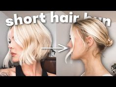 HOW TO PUT SHORT HAIR INTO A BEAUTIFUL BUN!!! Essential Tips & Tricks for Hairstyles for Short Hair - YouTube Updos For Really Short Hair Easy, Chin Length Hair Ponytail, Ponytail Hairstyles Tutorial Short Hair, How To Bun Short Hair Tutorials, Bun On Bob Hair, Low Short Hair Bun, Hairdos For Short Thinning Hair, How To Make A Ponytail With Short Hair, How To Put Short Hair In A Ponytail