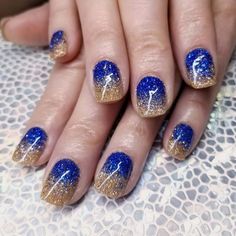 Sigma Gamma Rho Nail Designs, Blue And Gold Football Nails, Navy Blue And Gold Nails Short, Blue And Gold Sparkle Nails, Blue And Gold Gel Nails