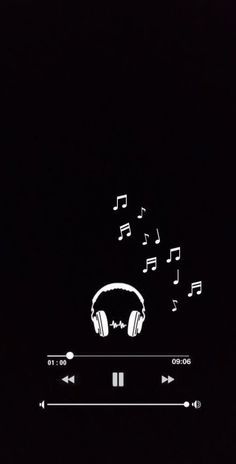 headphones with music notes coming out of them on a black background, in the dark