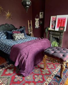 Dark Purple Walls Bedroom, Purple Walls Bedroom Ideas, Dark Purple Bedroom Walls, Purple Bedroom Paint, Deep Purple Bedroom, Purple Bedroom Wall, Purple Wall Bedroom, Purple Bedroom Walls