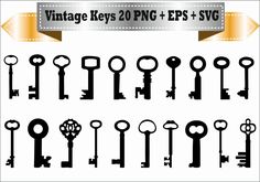 an assortment of vintage keys in different styles and sizes, with ribbons around the edges