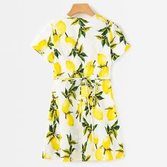 FREE SHIPPING Deep V-Neck Women Lemon Print Dress 1207 Lemon Print Dress, Princess Silhouette, Neck Women, Empire Waist Dress, Lemon Print, Empire Dress, Tea Length Dresses, Dress Silhouette, Kimono Dress