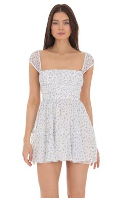 Chiffon Floral Cap Sleeve Dress in White | LUCY IN THE SKY Fitted Chiffon Dress For Daywear, Chiffon Floral, Cap Sleeve Dress, Capped Sleeve Dress, Floral Chiffon, Chiffon Fabric, Cap Sleeve, Hand Washing, Sleeve Dress