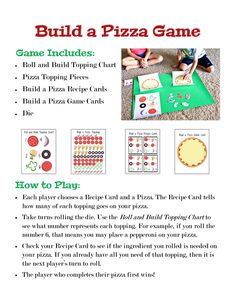 the instructions for how to build a pizza game with pictures and instructions on how to play