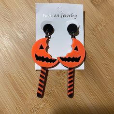 New Never Used! Super Cute And Lightweight. Perfect For Horror Movie Fans Fun Orange Halloween Earrings, Fun Orange Earrings For Halloween, Cute Orange Halloween Earrings, Cute Orange Earrings For Halloween, Novelty Orange Earrings For Halloween, Trick R Treat Lollipop, Lollipop Earrings, Trick R Treat, Halloween Movie