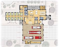 an aerial view of the floor plan for a building with multiple floors and large windows