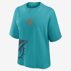 This Boxy T-Shirt helps you support the Miami Dolphins with a bold look and large team details. Its soft cotton fabric helps deliver a comfortable feel on game day. Turbo Green, Miami Dolphins Logo, Dolphins Logo, Nfl T Shirts, Nike Nfl, Latest T Shirt, Comfortable Tops, Miami Dolphins, Green Fashion