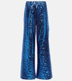 Blue Evening Bottoms For Party Season, Blue Bottoms For Evening Party Season, Blue Bottoms For Evening And Party Season, Blue Sequined Bottoms For Party Season, Blue Full-length Evening Pants, Blue Sequin Pants For Night Out, Blue Full Length Evening Pants, Evening Blue Full Length Pants, Glamorous Blue Pants For Party