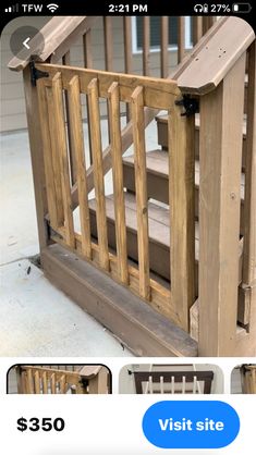 a wooden staircase with handrails and rails