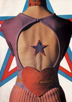 'Harper's Bazaar' magazine, April 1971. Top by Match II, choker by Elyse Stone, star by Elegant and Simon Creations belt. Photograph by Willy Rizzo. Harry Clarke, Richard Avedon, Harper’s Bazaar, 1970s Fashion, Glam Rock, Harpers Bazaar, Open Heart