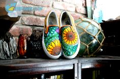 I'd really like to tell you, you're my sunshine / via RadCakes Sunflower Vans, Vans Slip On Shoes, Painted Toms, Happy Shoes, Bags Vintage