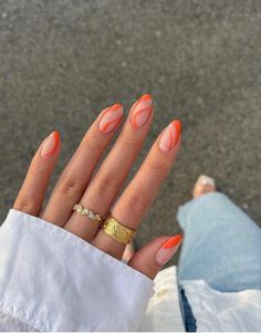 Colorful Nails, Summery Nails, Orange Nails, Minimalist Nails, Summer Nail, Short Acrylic Nails, Nail Arts, Cute Acrylic Nails, Acrylic Nail Designs